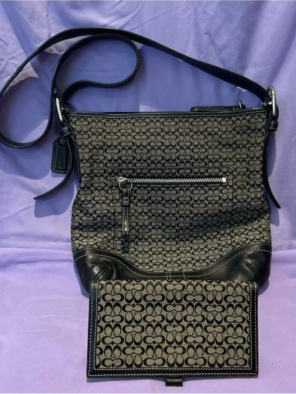 Coach Vintage Small C Hobo Sign Canvas Shoulder Hobo Bag Matching Chkbk Cvr EUC